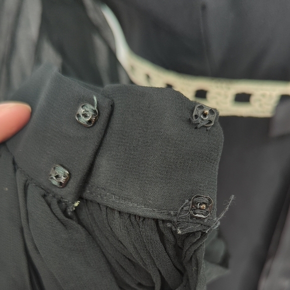 01519 Vintage Women's Embroidered Bow Dress Black Cream Size 7/8 coquette girl - Picture 9 of 13